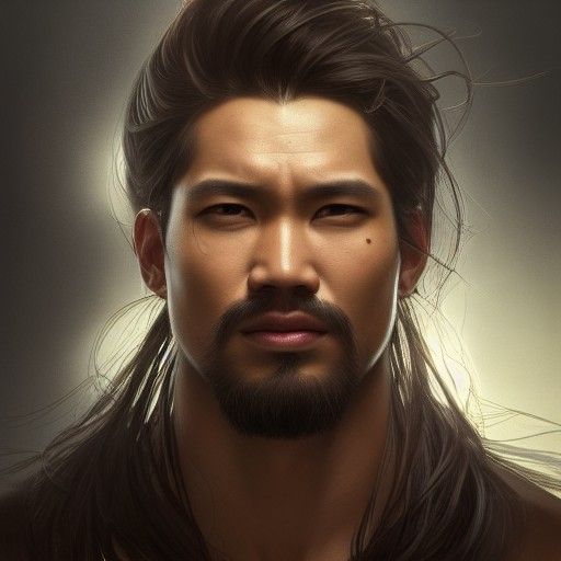 Fearless Asian King Portrait in Hyperdetailed Style