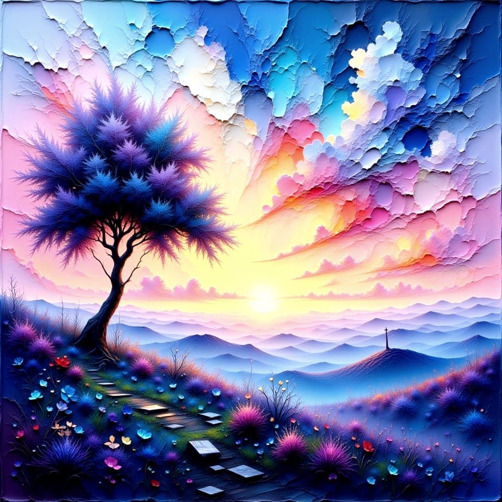 Twilight Hills: Impasto Painting in Pastel Hues