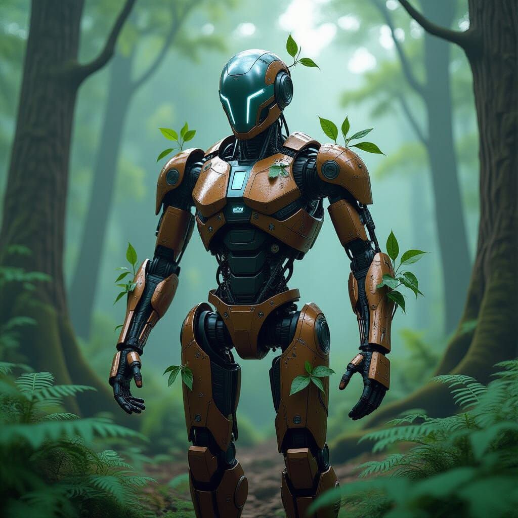 Futuristic Tree Robot in Organic Sci-Fi Forest