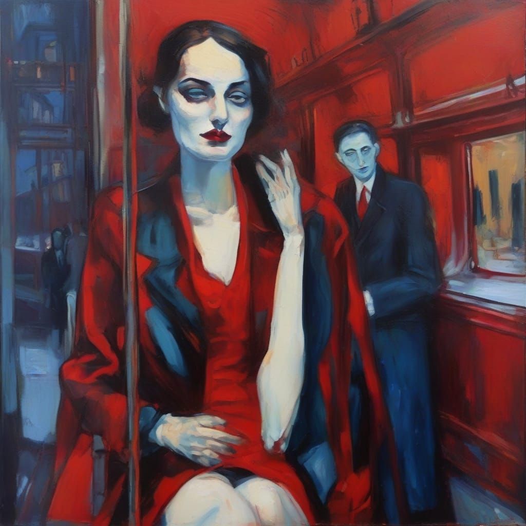 Vampires on a Winter Train in Neo-Fauvist Style