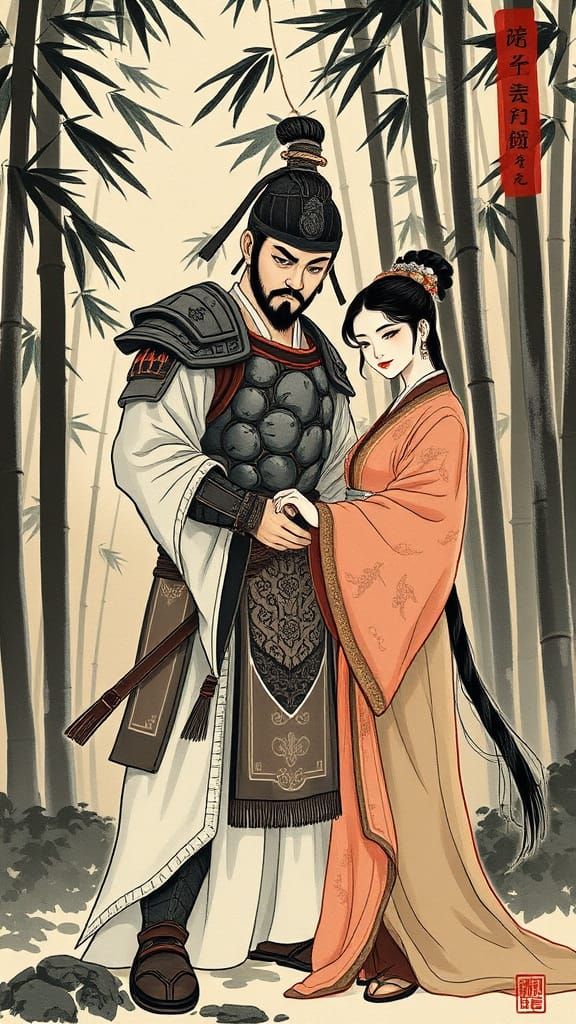 Elegant Warrior and His Gentle Companion Unite in Serene For...