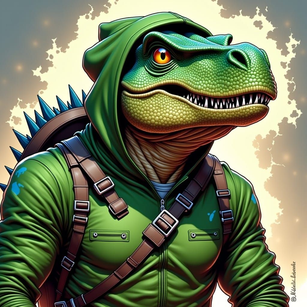 Dinosaur Costume Portrait in Graphic Novel Style