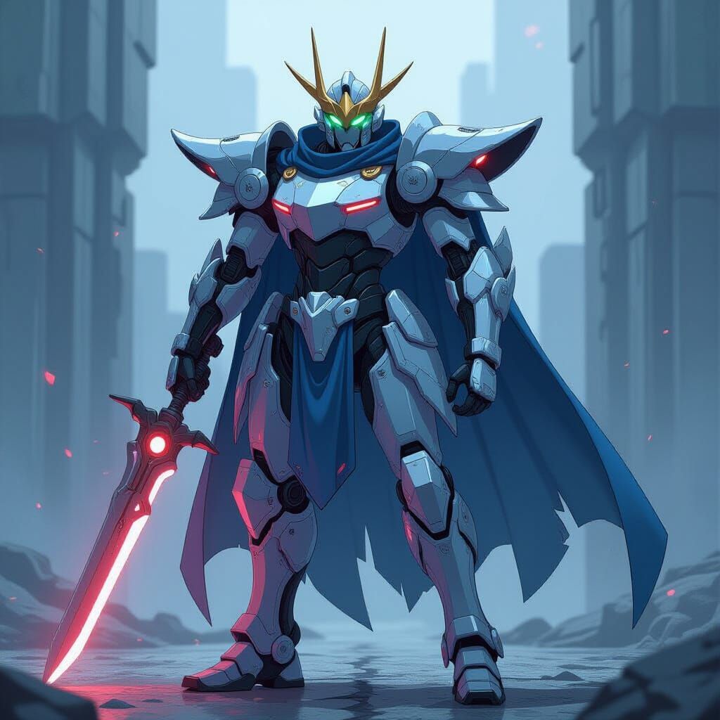 Anime Cyborg Knight in Cel-Shaded Style