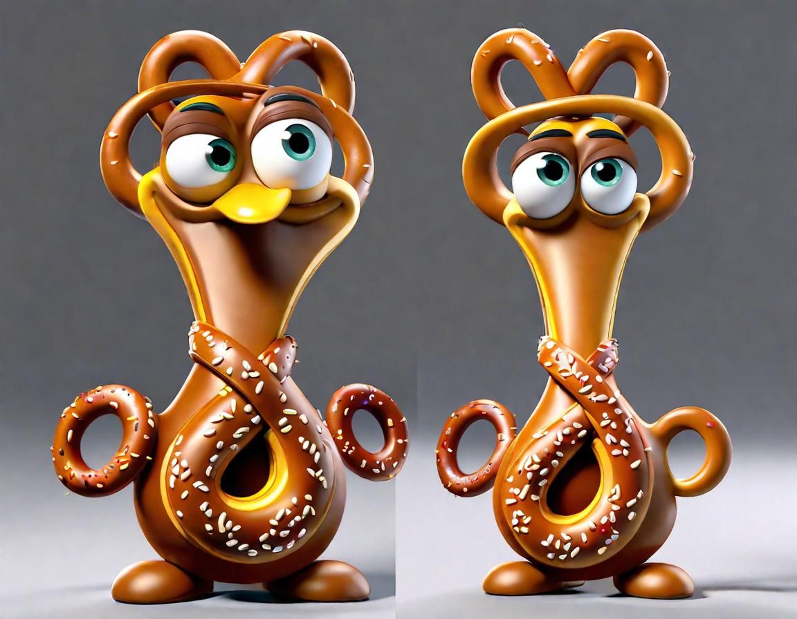 Pixar-Style Anthropomorphic Pretzel Character in 3D