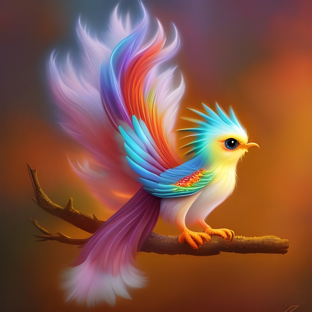 Rainbow Baby Phoenix Bird Art Nouveau Style