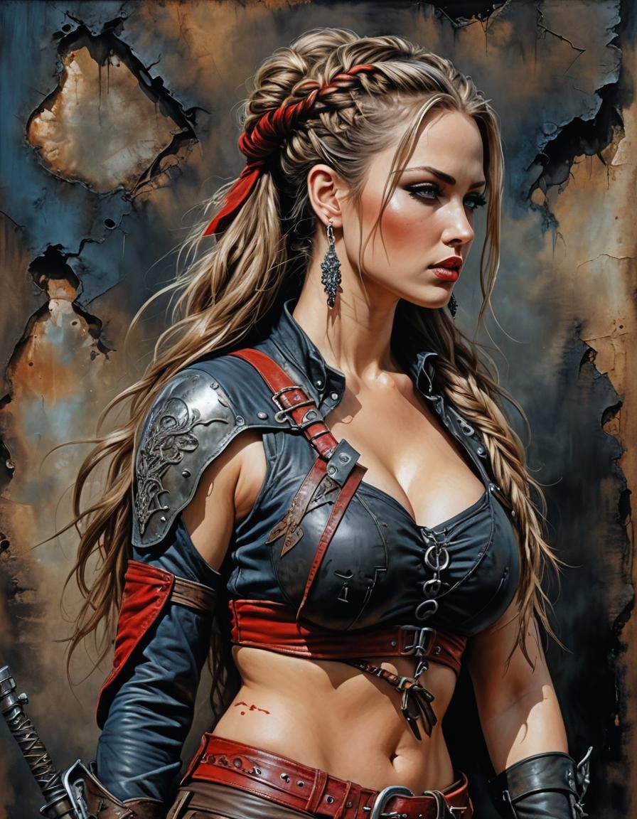 Curvy Woman in Post-Apocalyptic Acrylic Painting