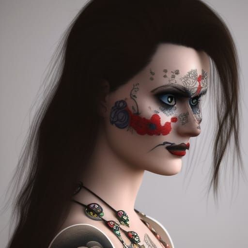 Trash Polka Tattoo of Masked Woman with Roses