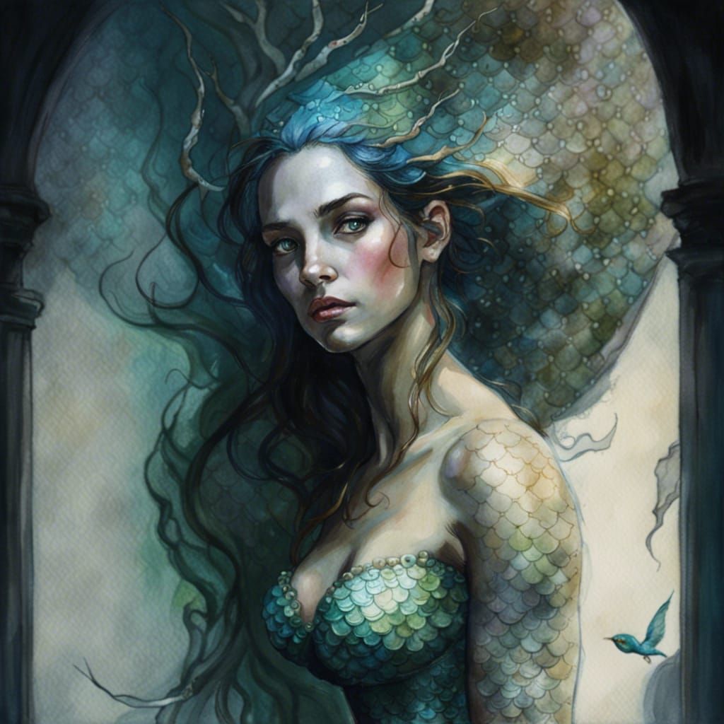 Hyperrealistic Mermaid Portrait in Classical Fantasy Style