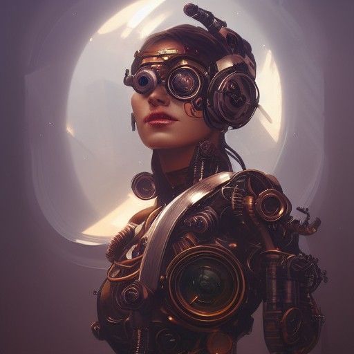 Steampunk Cyborg Portrait in Detailed Art Style