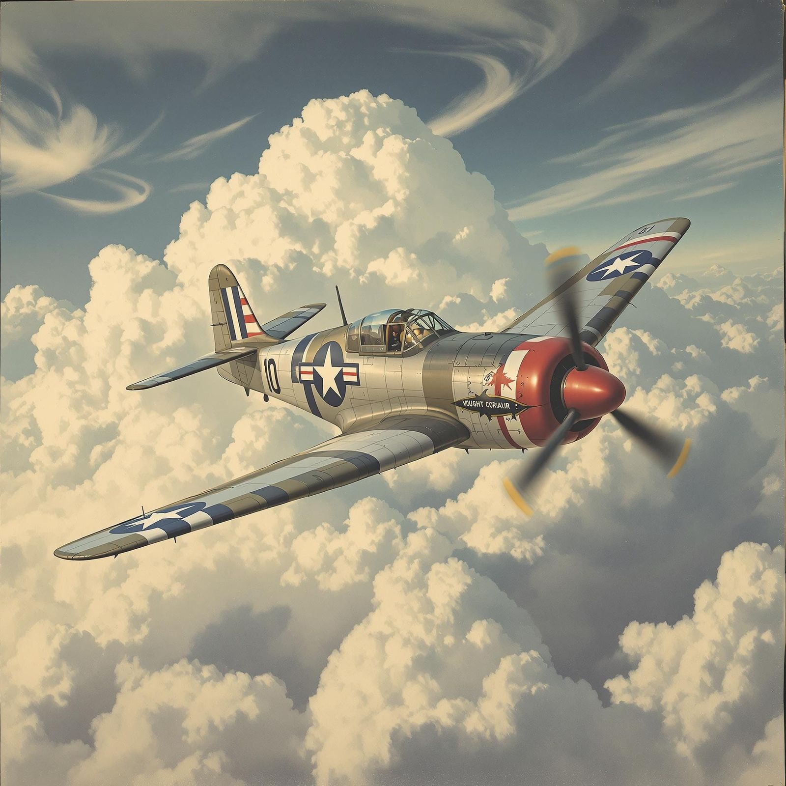 WWII Fighter Jet in Golden-Age Illustration Style