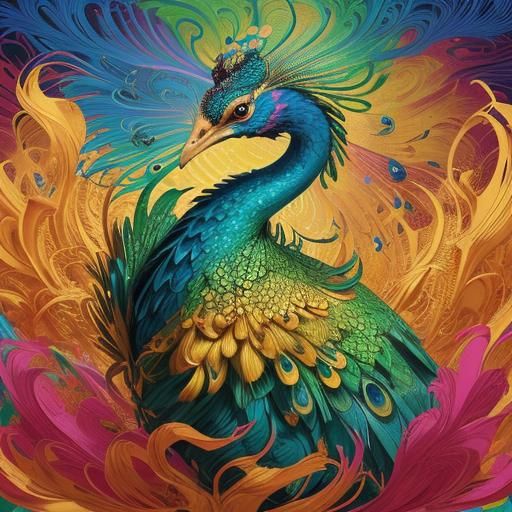 Dragon Peacock Woman in Abstract Expressionist Style