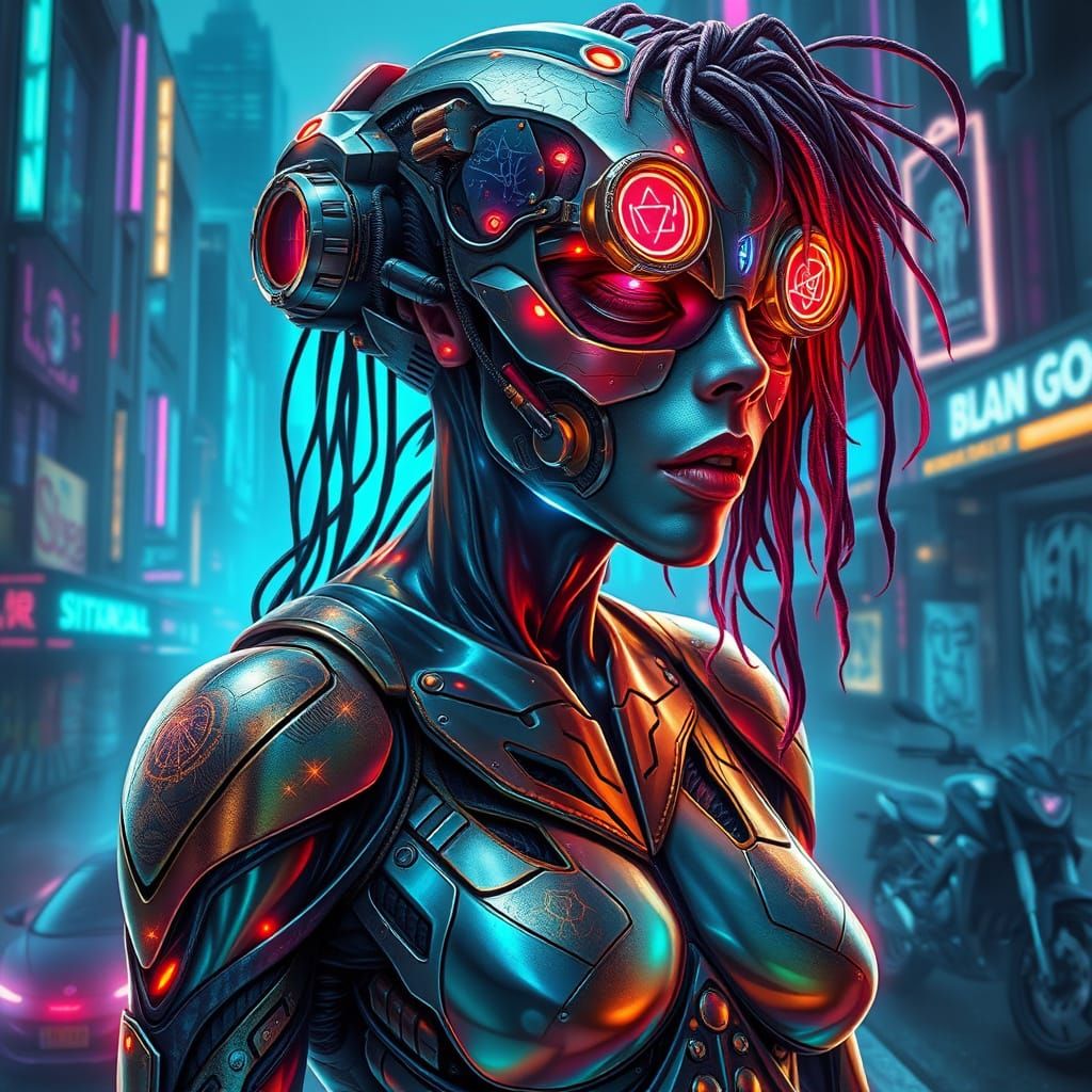 Cyberpunk Mutant with Crystalline Implants and Neon Energy