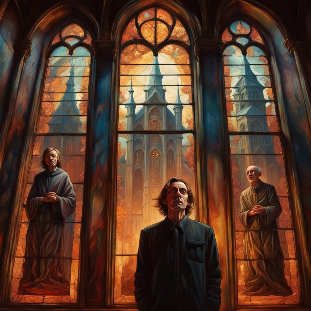 Deity in Dreamlike Haunted House, Oil Painting