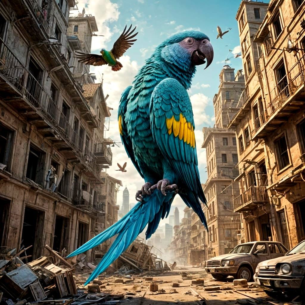 Parrot Wizard Controls Flying Pigs in Dystopia