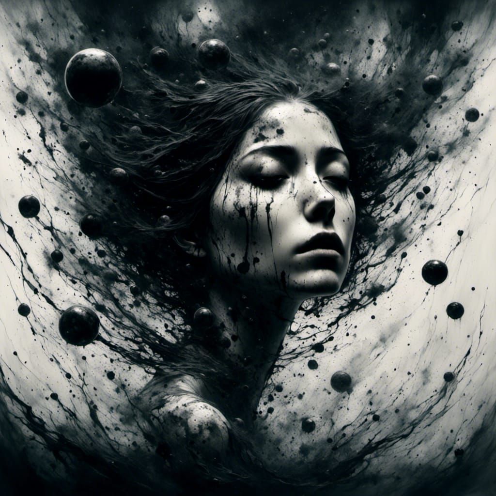 Woman Drowning in Black Ink, Grimdark Style