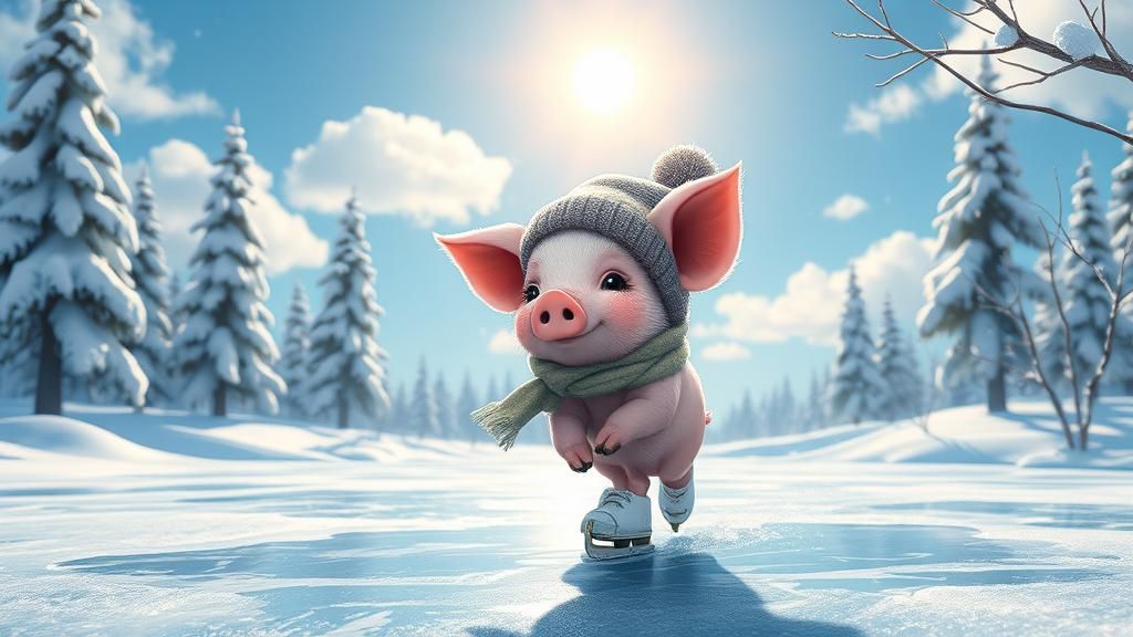 Piglet Ice Skating: A Winter Anime Scene