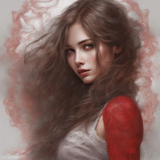 Beautiful Girl Portrait in Red Lingerie