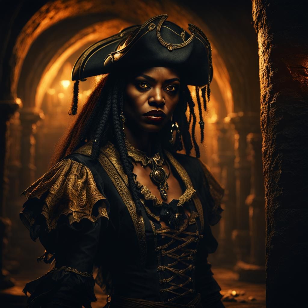 Black Vampire Pirate Wench in Dark Fantasy Art