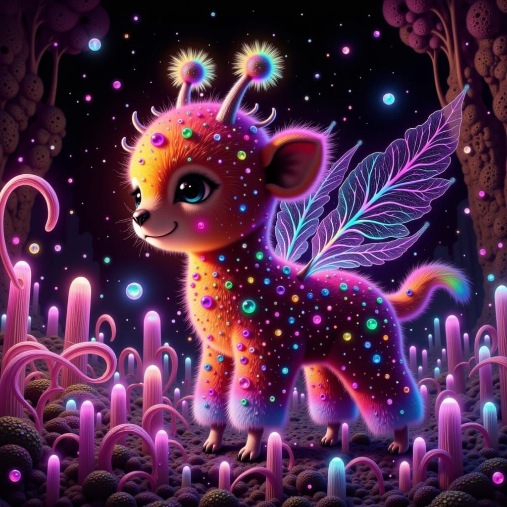 Rainbow Giraffe with Wings in Crystal Cave