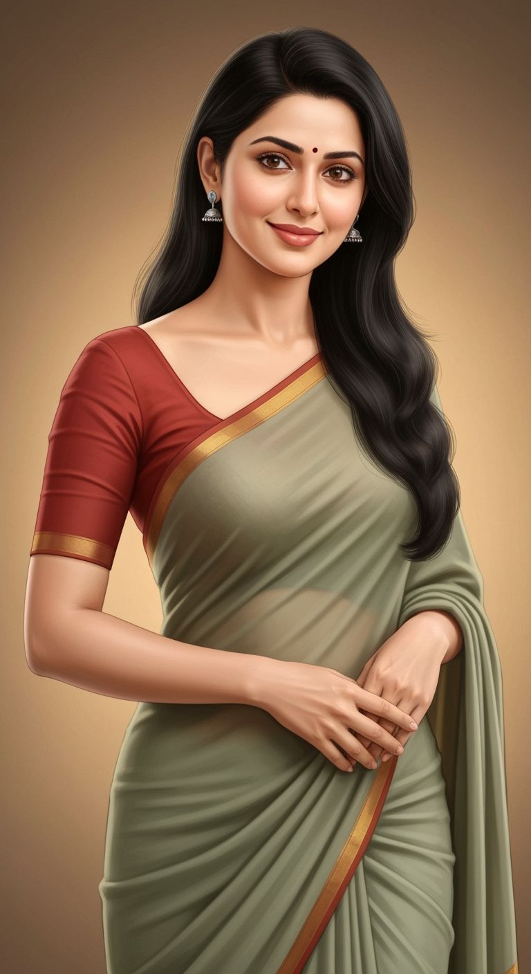 Elegant Indian Woman in Saree, Photorealistic Style