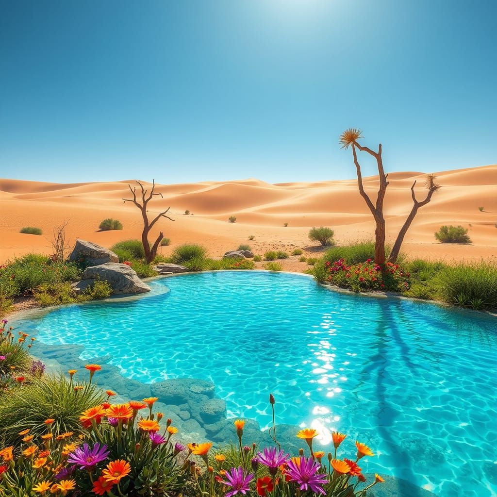 A Desert Oasis in a Dreamlike Beaux-Arts Style