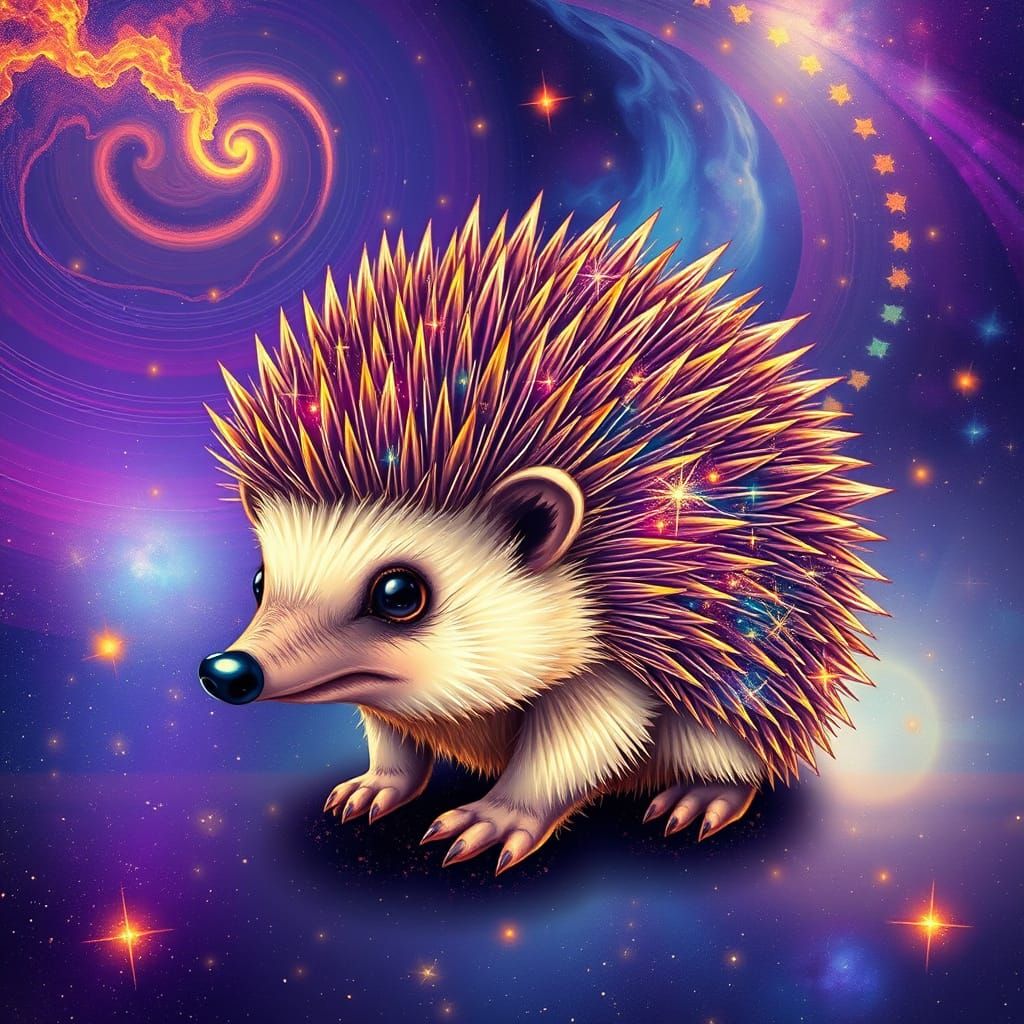 Adorable Baby Hedgehog in Astral Cosmic Style