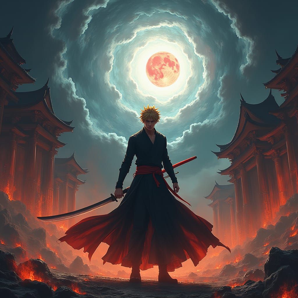 Ichigo Kurosaki Amidst Swirling Spiritual Energy