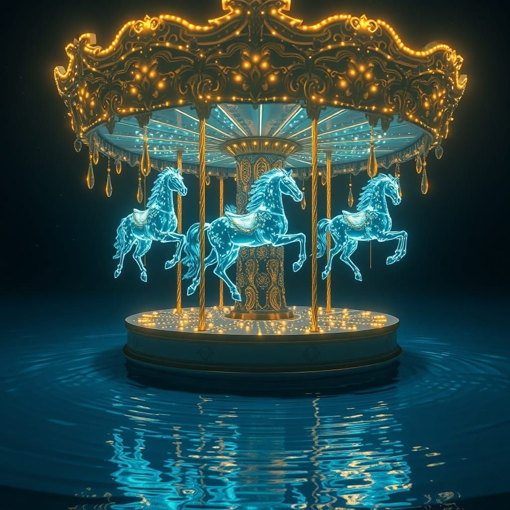 Starlight Carousel Floating Above Indigo Water