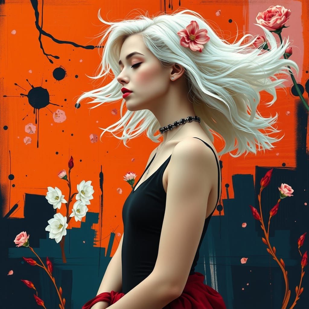 Ethereal Portrait in Vibrant Floral Style