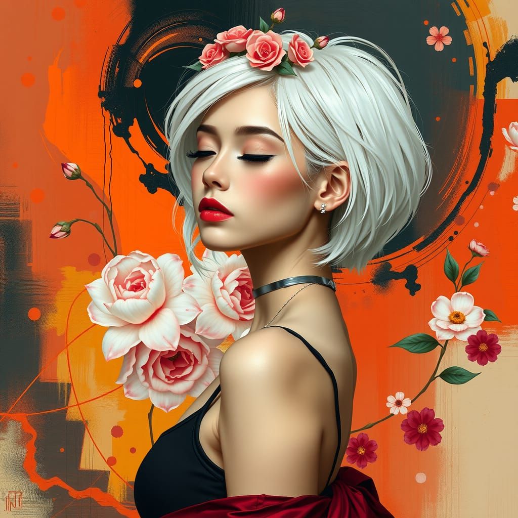 Sensual Portrait in Vibrant Floral Style