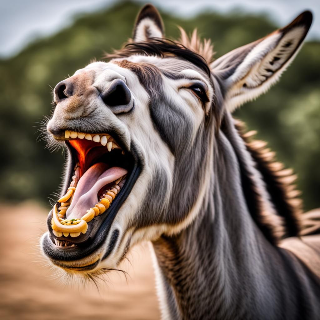 Laughing Donkey Profile in Hyperrealistic Detail