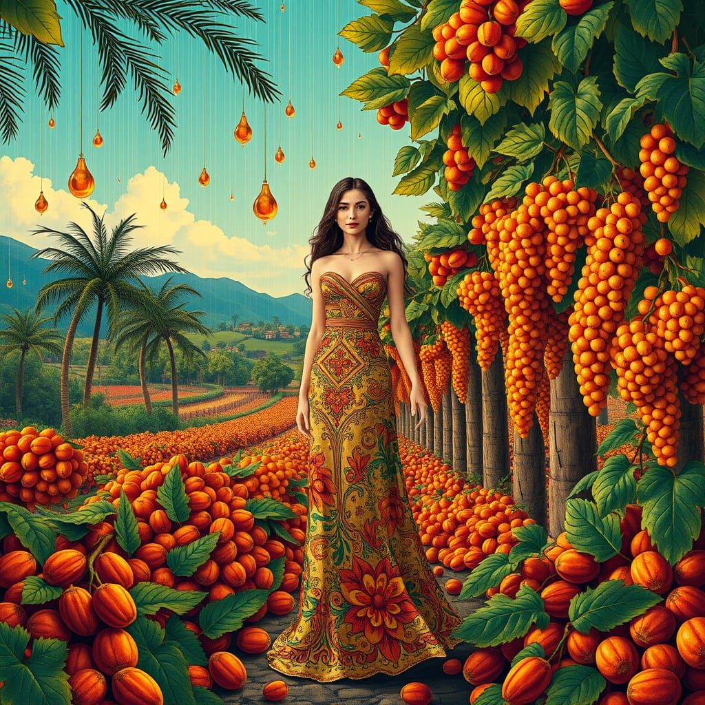 Majestic Woman in Lush Art Nouveau Landscape