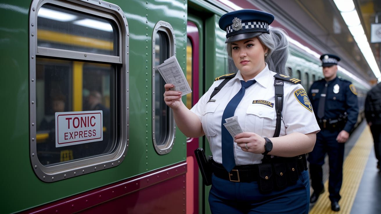 Stunning Female Railroad Police Officer in Realistic Train C...