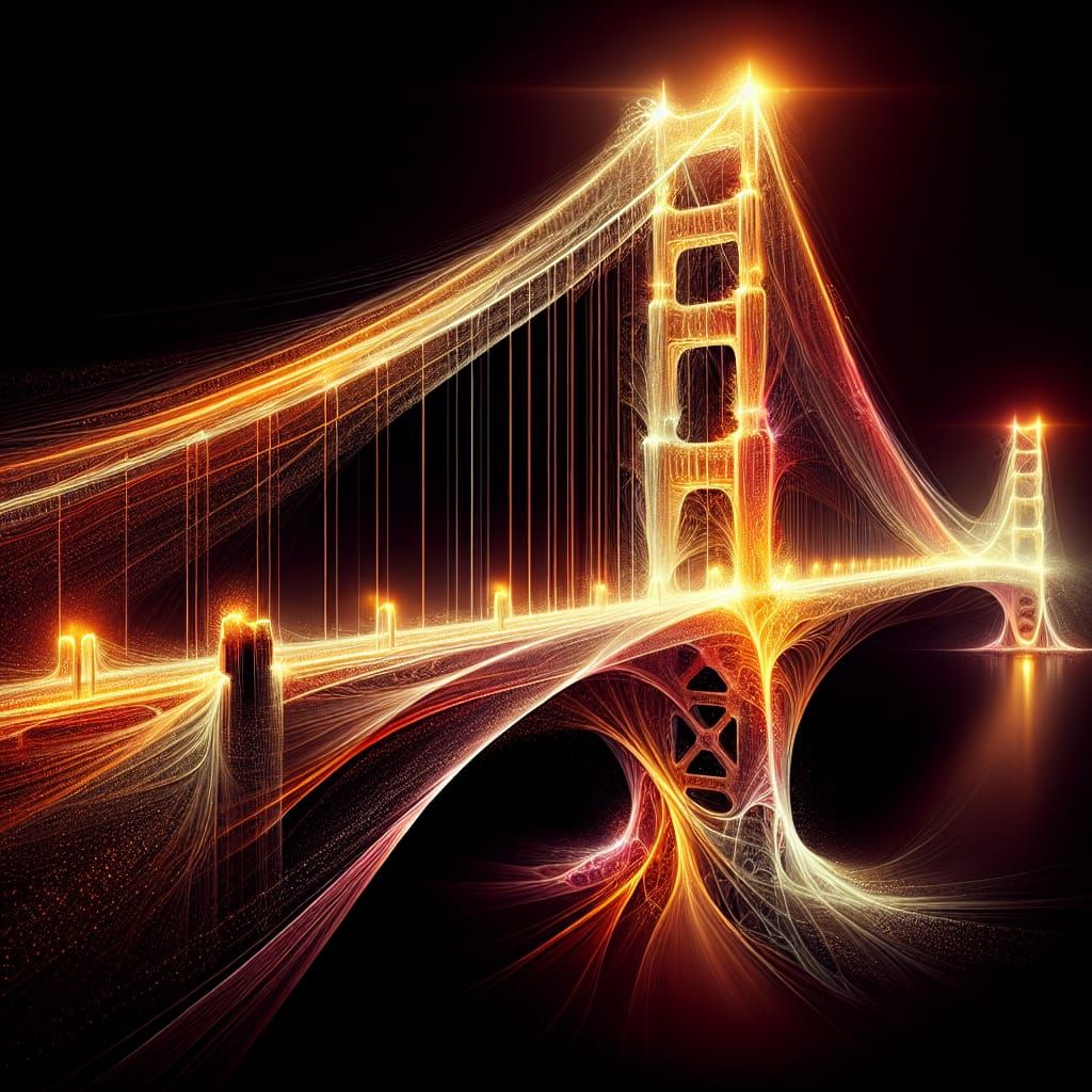 Futuristic Golden Gate Bridge of Radiant Light