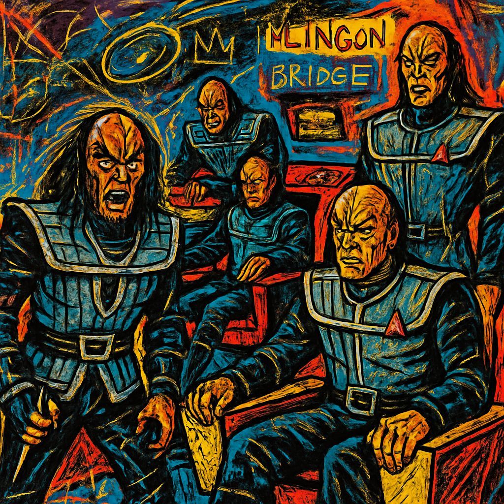 Klingon Crew on Bridge in Cosmic Scribble Style
