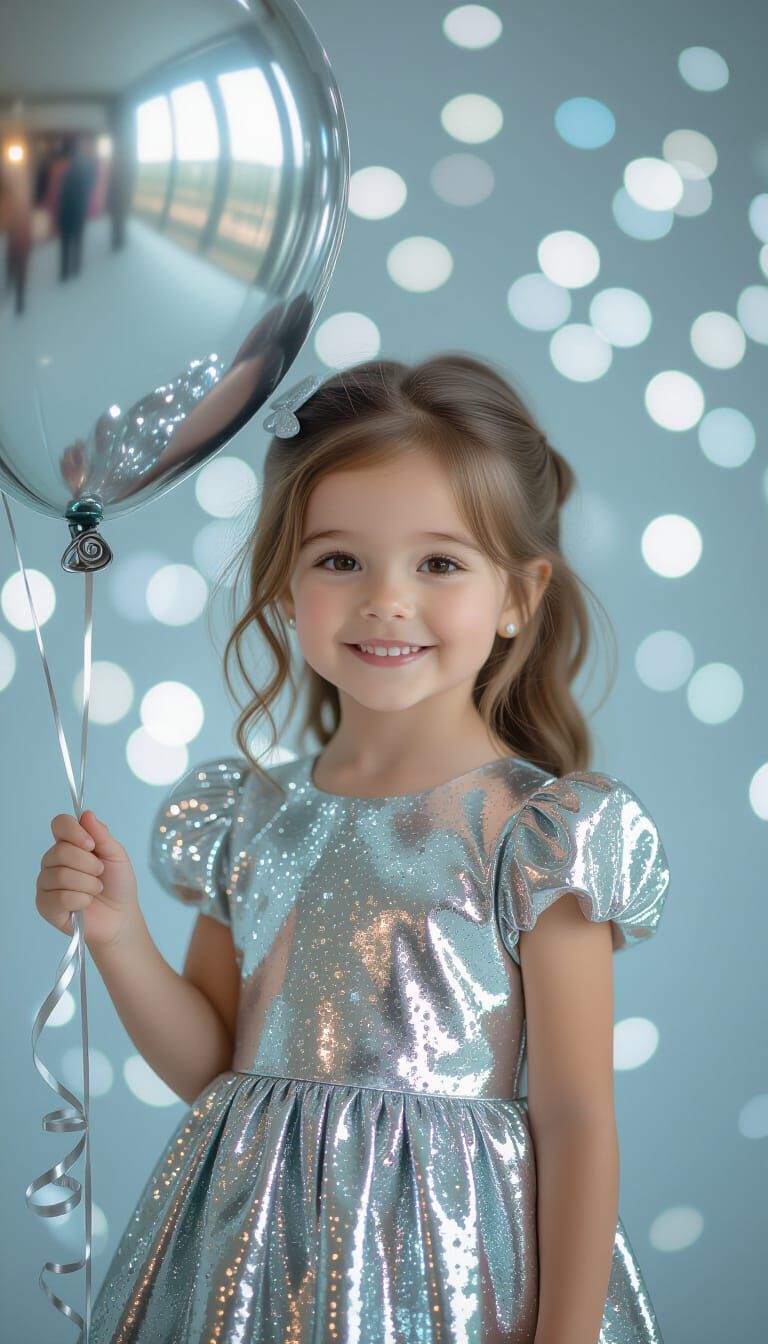 Metallic Girl Holding Balloon with Soft Reflections