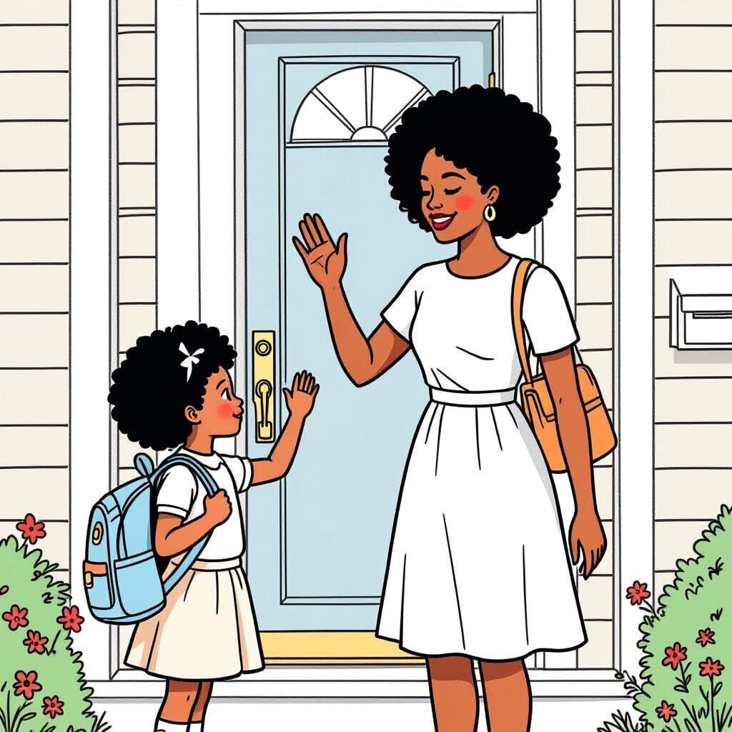 Touching Goodbye in Coloring Page Style