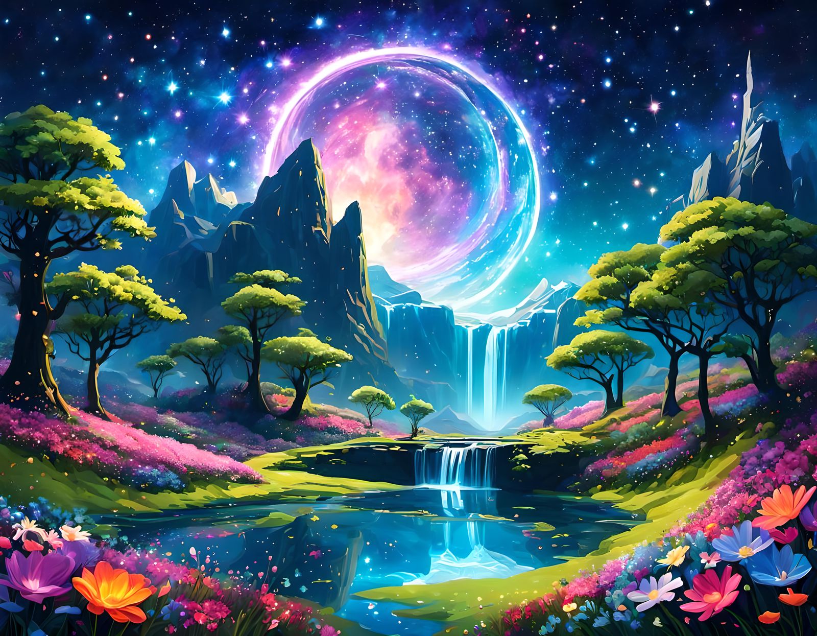 Sci-Fi Spring Galaxy Adventure in Anime Style