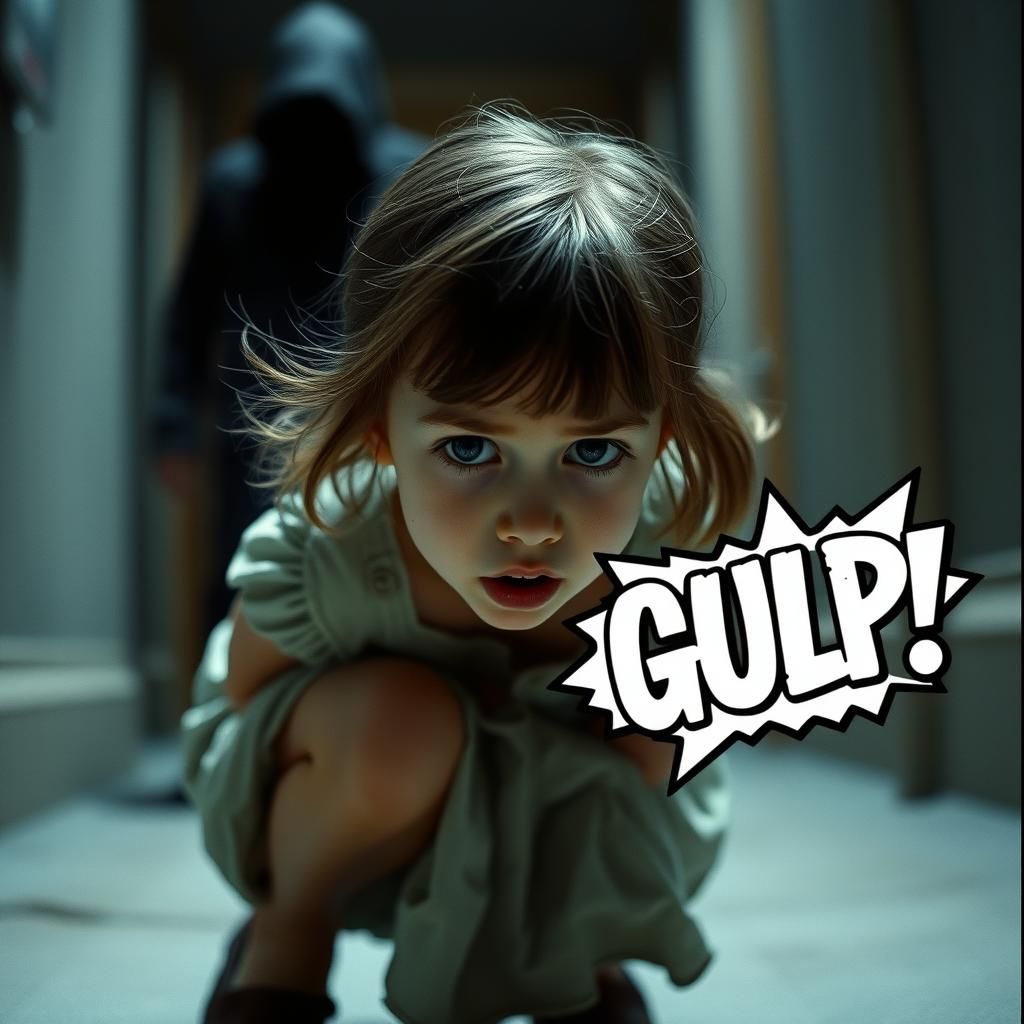 Terrified Girl Hiding from Ominous Shadow Figure