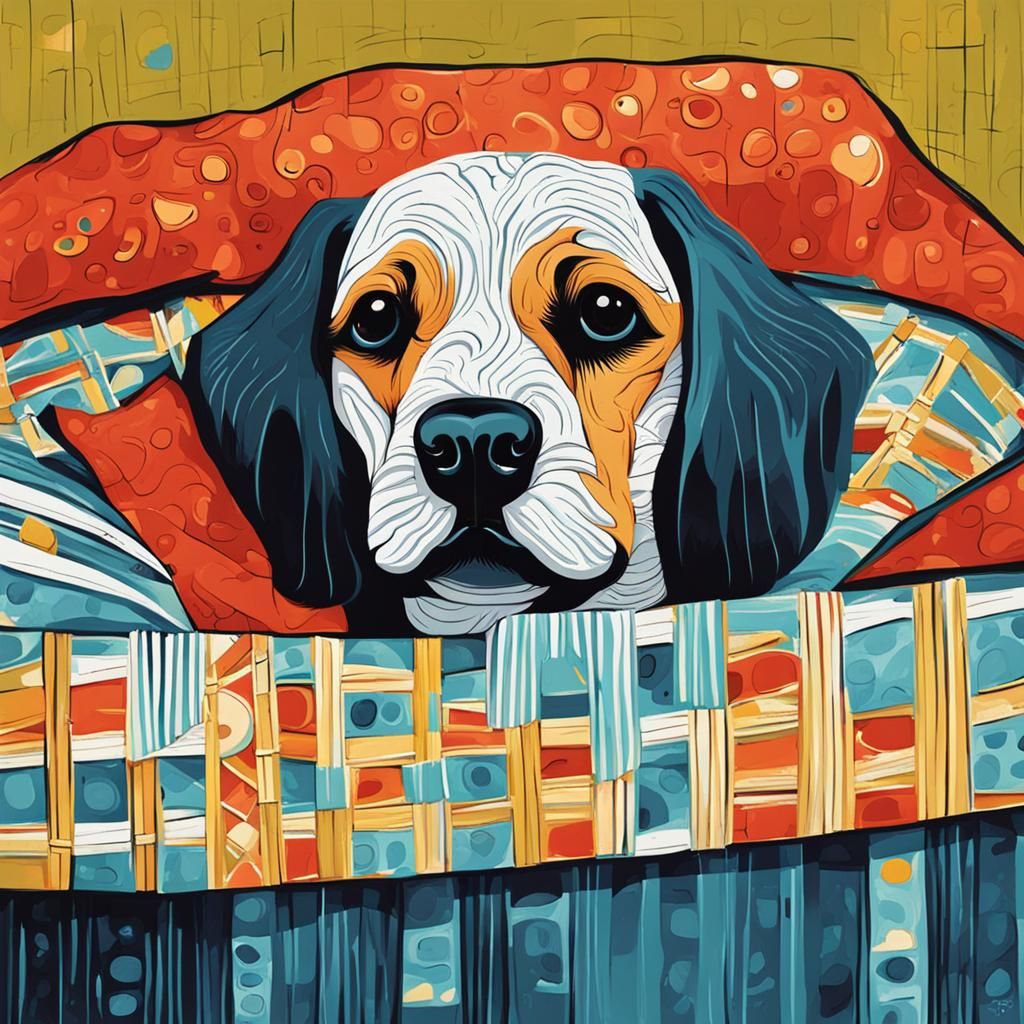 Abstract Art: A Cute Dog in Bed