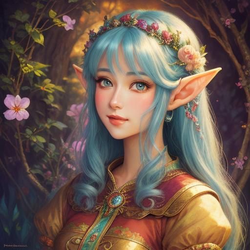 Cute Elf Girl Portrait in Studio Ghibli Style