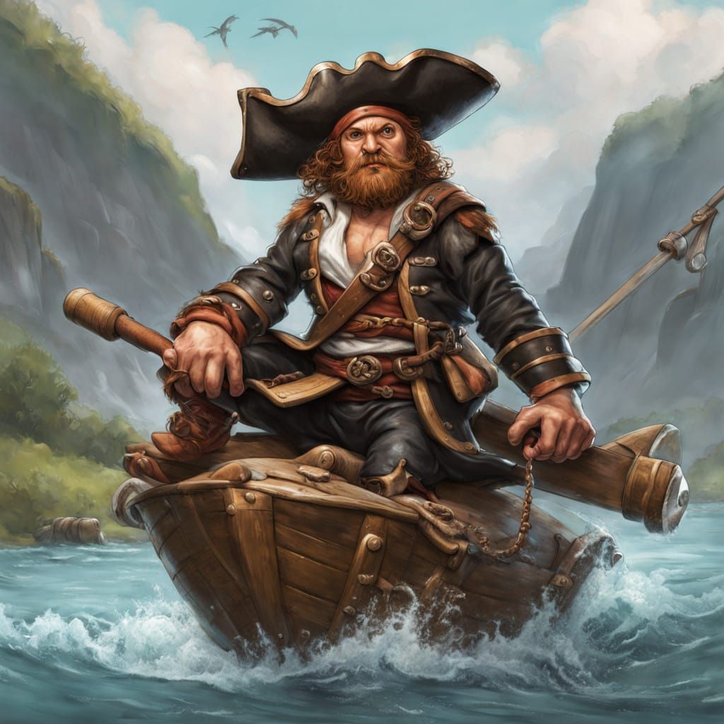 Mystical Halfling Pirate on a River Raft