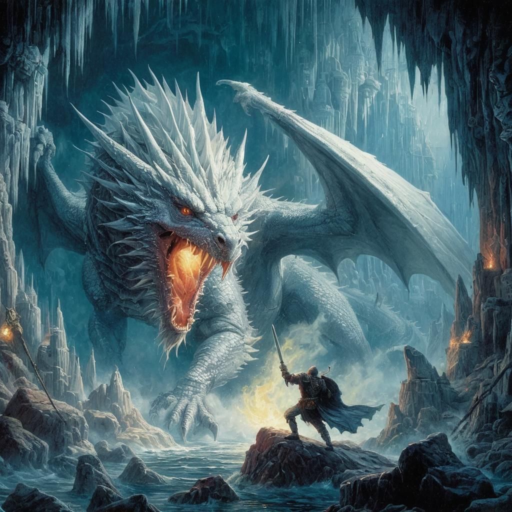 White Dragon's Icy Breath: Classic Fantasy Art
