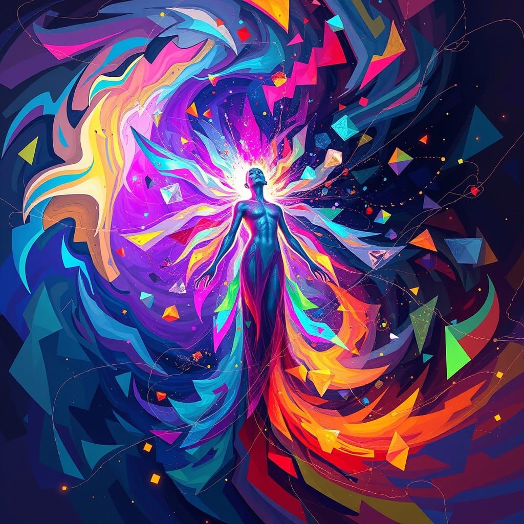 Ethereal Dreamcore Figure in Cubist Abstraction