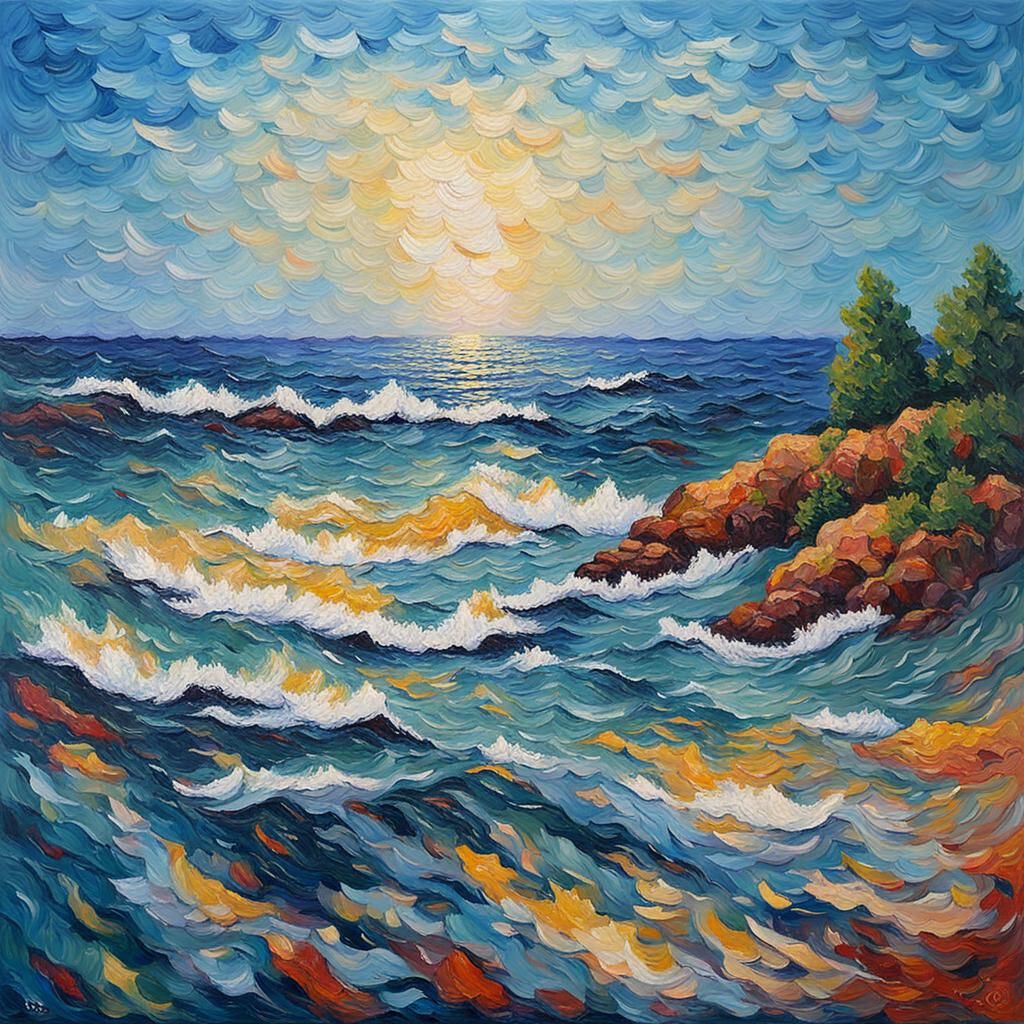 Expressionist Sea in Neo-Impressionist Impasto Style