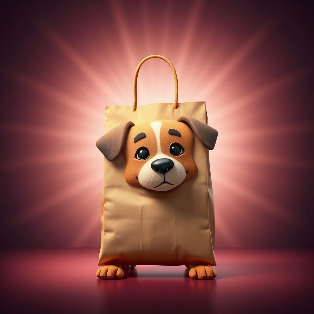 Dog-Headed Paper Bag in 3D Digital Art