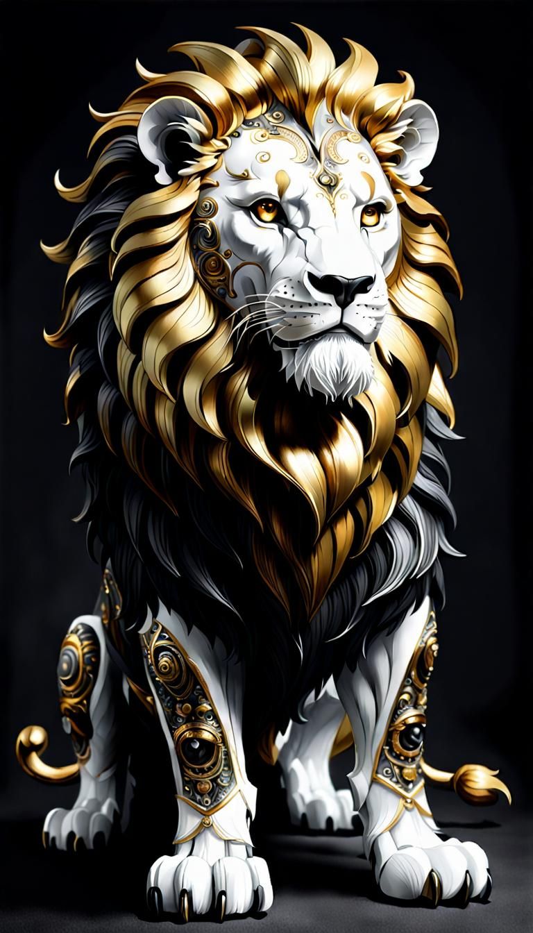 Intricate Anthropomorphic Lion Artwork in Gold
