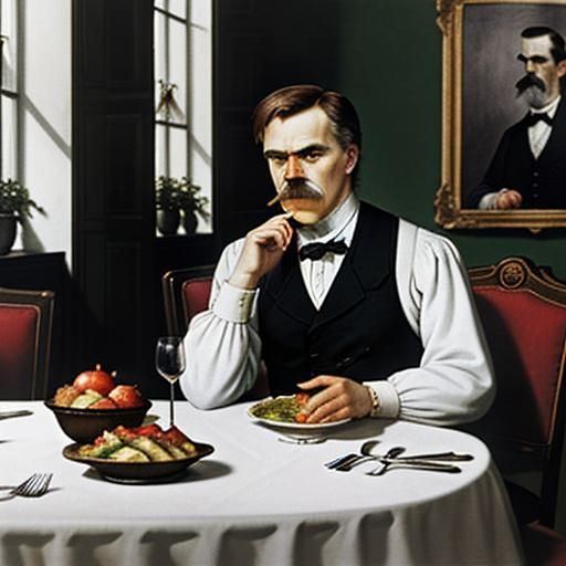 Nietzsche's Solitary Lunch: A Photorealistic Rendering