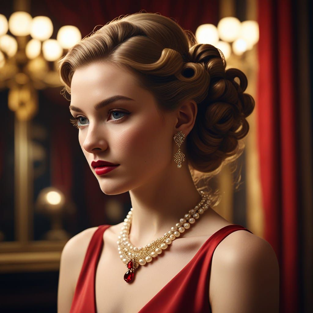 Elegant Young Woman in Hollywood Glamour Style