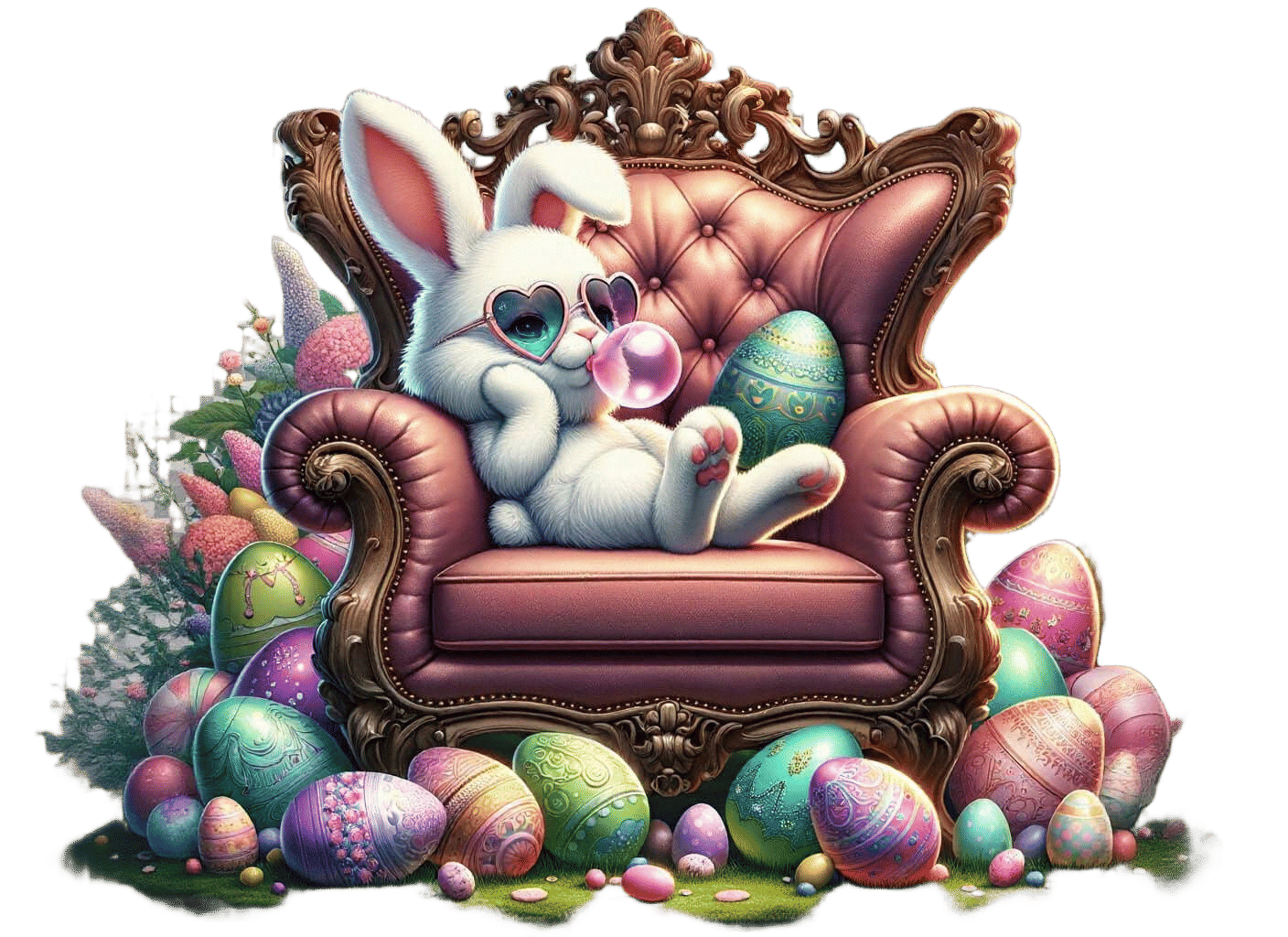 Bunny in Sunglasses Lounging on Vintage Armchair with Easter...